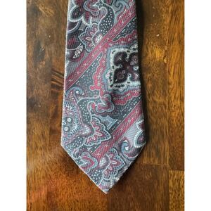 Buckingham Mens Paisley Necktie Grey Red Blue Made in USA Traditional Accessory